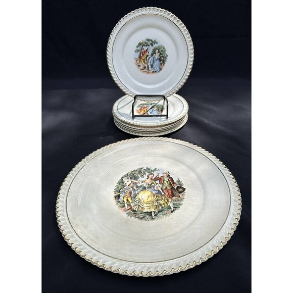 Vintage Harker Pottery Co. gold trimmed 22 kt Scallop edge Dessert Plates S37 - Picture 1 of 11